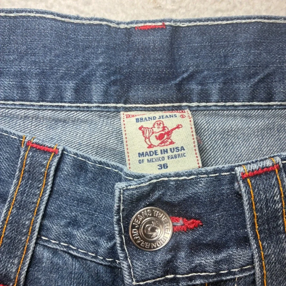 Vintage True Religion Baggy Jeans Men 36x34 Blue Embroidered Loose Straight USA